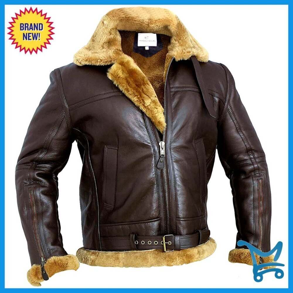 Men's RAF Bomber Jacket Real Shearling Leather Aviator Style